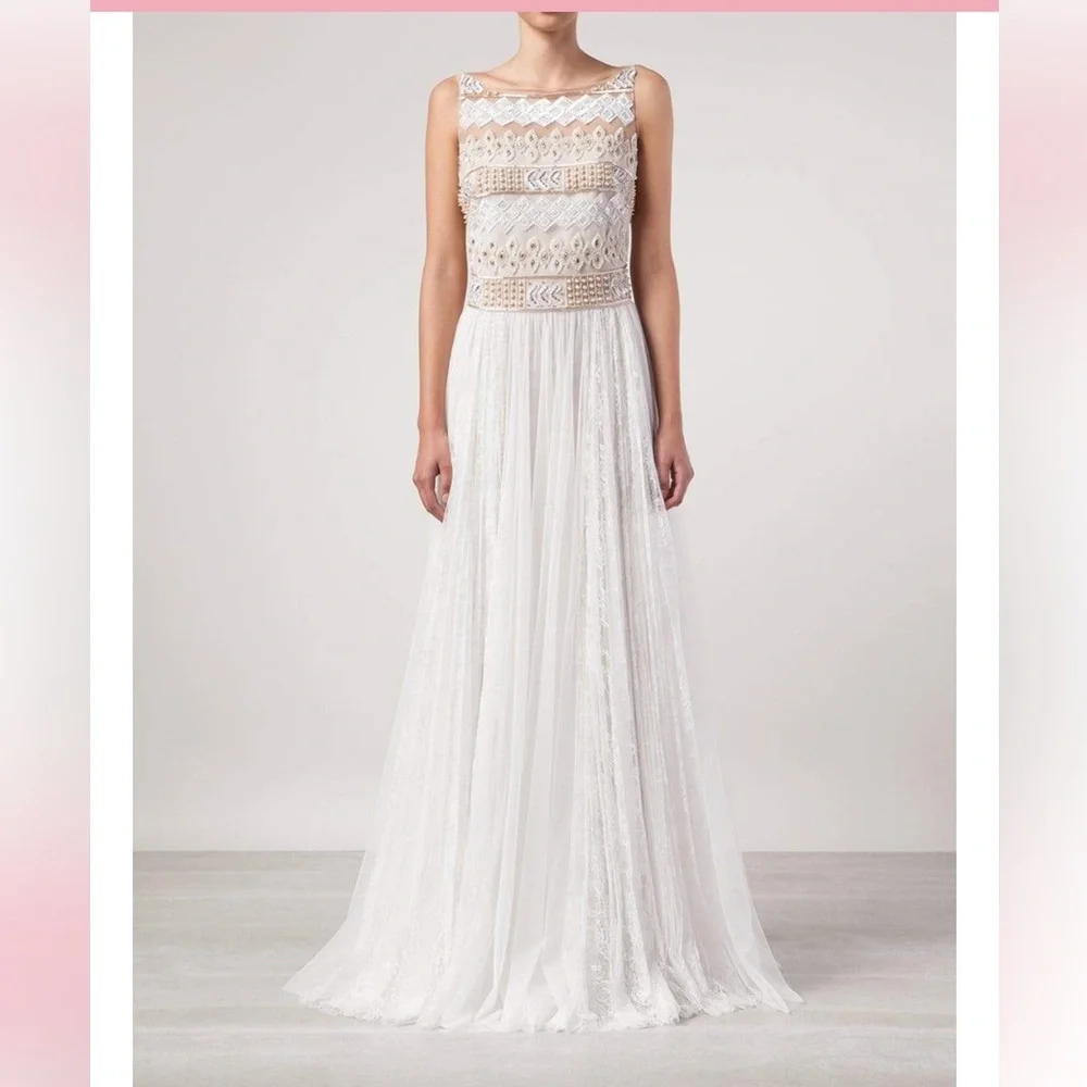 Marchesa NWT gown ivory cream white lace beaded dress - Picture 5 of 16